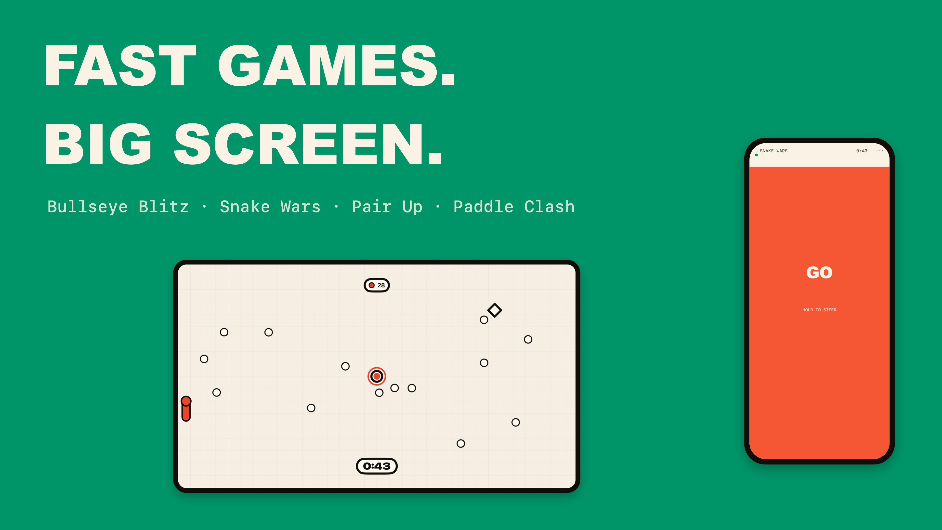 Bullseye, Snake, Paddle Clash, and Memory games