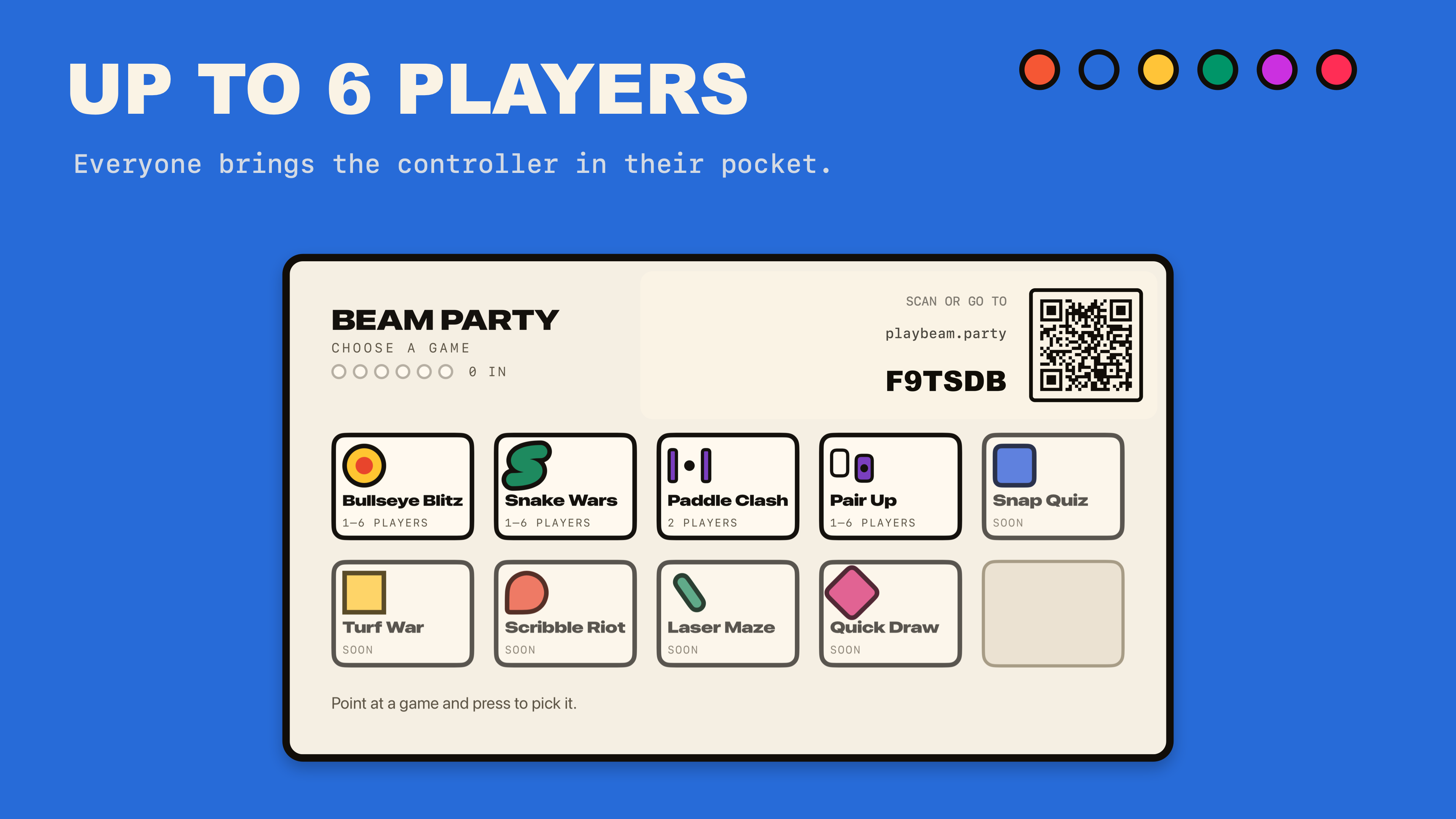 Six phones connected to one Beam Party screen